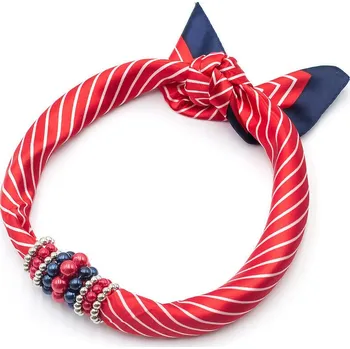 Šátek Šátek s bižuterií Letuška - červený pruhovaný