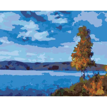 ZUTY Malování podle čísel - JEZERO S MODROU OBLOHOU Rozměr: 40x50 cm, Rámování: bez rámu a bez vypnutí plátna