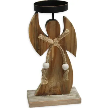 Vánoční dekorace Anděl svícen dřevo/kov 25,5cm natur