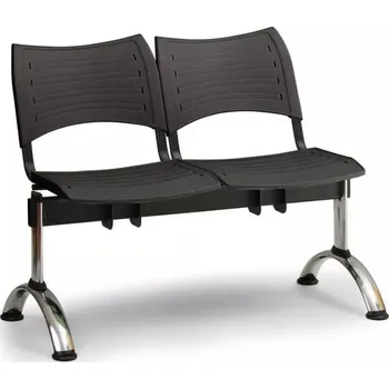 Plastová lavice černá Visio LC9290C - podnož chromovaná, 2-místná