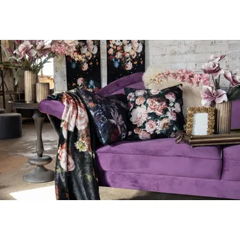 Přehoz na lůžko Černý plyšový pléd /přehoz s květy Vintage I - 130*170 cm