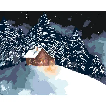 ZUTY Malování podle čísel - LESNÍ SRUB NA ZASNĚŽENÉM KOPEČKU Rozměr: 40x50 cm, Rámování: bez rámu a bez vypnutí plátna