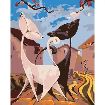 ZUTY Malování podle čísel - KOČIČKY NA VYCHÁZCE MĚSTEM Rozměr: 40x50 cm, Rámování: bez rámu a bez vypnutí plátna