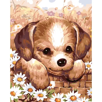 Hračka ZUTY Malování podle čísel - ŠTĚŇÁTKO Rozměr: 40x50 cm, Rámování: vypnuté plátno na rám