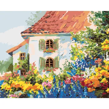 ZUTY Malování podle čísel - DŮM V KVĚTINOVÉ ZAHRADĚ Rozměr: 40x50 cm, Rámování: bez rámu a bez vypnutí plátna