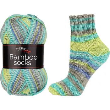 Příze Vlna-hep Bamboo socks 7907 žluto-zeleno-šedá