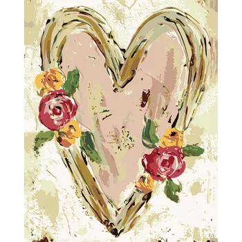 ZUTY Malování podle čísel - RŮŽOVÉ SRDCE S KVĚTINAMI II (HALEY BUSH) Rozměr: 40x50 cm, Rámování: bez rámu a bez vypnutí plátna
