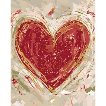ZUTY Malování podle čísel - ČERVENÉ SRDCE NA BÉŽOVÉM POZADÍ (HALEY BUSH) Rozměr: 40x50 cm, Rámování: bez rámu a bez vypnutí plátna