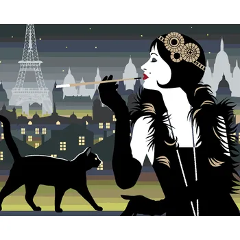 ZUTY Malování podle čísel - ŽENA S ČERNOU KOČKOU V PAŘÍŽI Rozměr: 40x50 cm, Rámování: bez rámu a bez vypnutí plátna