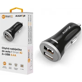 Nabíječka do auta ALIGATOR s 2xUSB výstupem, 3.4A, smart IC, černá