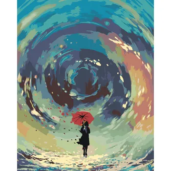 ZUTY Malování podle čísel - ŽENA S DEŠTNÍKEM A VODNÍ VÍR Rozměr: 40x50 cm, Rámování: bez rámu a bez vypnutí plátna