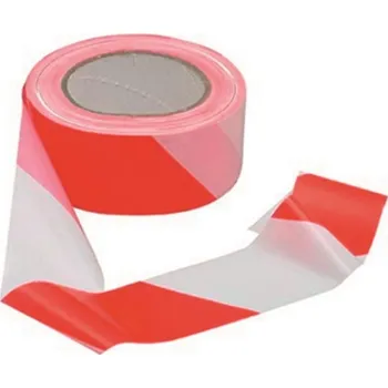 Výstražná páska Výstražná vytyčovací vyznačovací páska, jednostranná – HDPE, červeno-bílá, 50 mm × 100 m