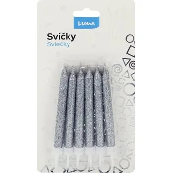 Vánoční dekorace Svíčka 12ks, GLITR stříbrná LUMA