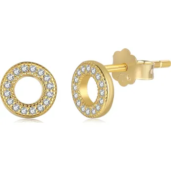 Náušnice Jemné pozlacené stříbrné náušnice ve tvaru kroužku se zirkony - Meucci SYE058