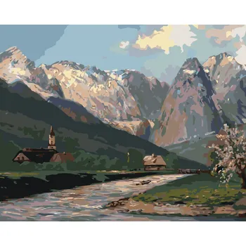 ZUTY Malování podle čísel - HORY A VESNICE NA VENKOVĚ Rozměr: 40x50 cm, Rámování: bez rámu a bez vypnutí plátna