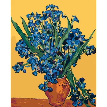 ZUTY Malování podle čísel - KOSATCE NA ŽLUTÉM PODKLADU DLE VAN GOGHA Rozměr: 40x50 cm, Rámování: vypnuté plátno na rám