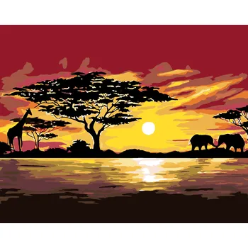 ZUTY Malování podle čísel - AFRIKA ŽIRAFA A SLONI Rozměr: 40x50 cm, Rámování: bez rámu a bez vypnutí plátna