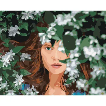 ZUTY Malování podle čísel - ZRZAVÁ ŽENA A BÍLÉ KVĚTINY Rozměr: 40x50 cm, Rámování: bez rámu a bez vypnutí plátna