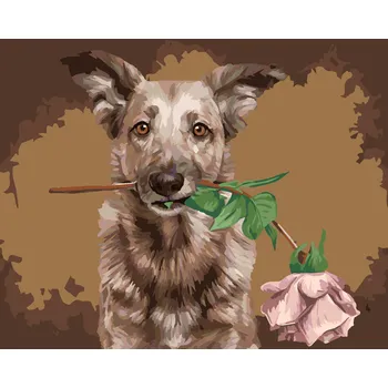 ZUTY Malování podle čísel - VLČÁK S RŮŽÍ Rozměr: 40x50 cm, Rámování: bez rámu a bez vypnutí plátna