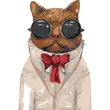 ZUTY Malování podle čísel - KOCOUR V BRÝLÍCH S ČERVENOU MAŠLÍ Rozměr: 40x50 cm, Rámování: bez rámu a bez vypnutí plátna