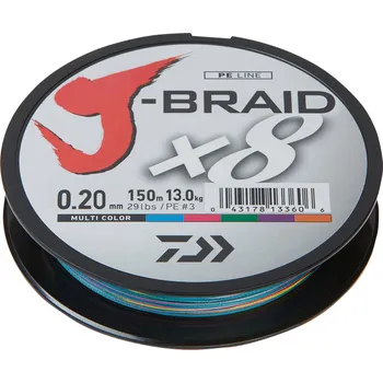 Rybářská šňůra Daiwa J-Braid X8 300m Multicolor Průměr: 0,16mm 9kg