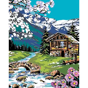 ZUTY Malování podle čísel - SRUB V HORÁCH Rozměr: 40x50 cm, Rámování: bez rámu a bez vypnutí plátna