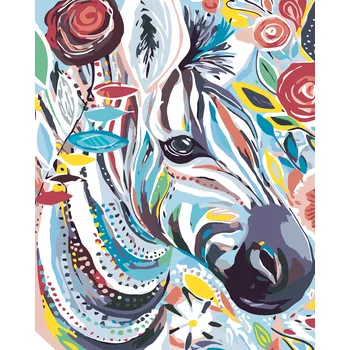ZUTY Malování podle čísel - KVĚTINOVÁ ZEBRA Rozměr: 40x50 cm, Rámování: vypnuté plátno na rám