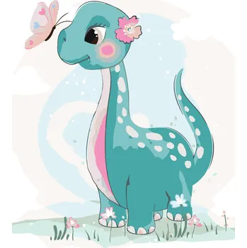 ZUTY Malování podle čísel - DINOSAURUS S MOTÝLKEM Rozměr: 40x50 cm, Rámování: bez rámu a bez vypnutí plátna