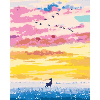 ZUTY Malování podle čísel - JELEN V DIVOKÉM POLI SE SOUMRAKEM Rozměr: 40x50 cm, Rámování: bez rámu a bez vypnutí plátna