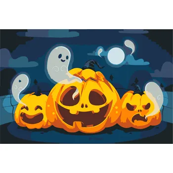 Malování podle čísel - Dýně a duchové Velikost: 20x30cm, Rámování: Pouze srolované plátno