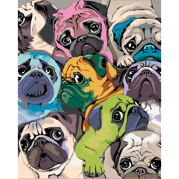 ZUTY Malování podle čísel - BAREVNÍ MOPSI Rozměr: 40x50 cm, Rámování: bez rámu a bez vypnutí plátna