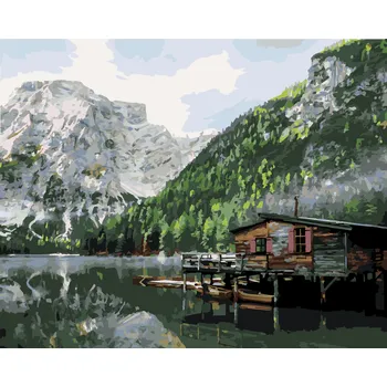 ZUTY Malování podle čísel - JEZERO S CHATOU A LODĚMI ITÁLIE II Rozměr: 40x50 cm, Rámování: bez rámu a bez vypnutí plátna