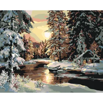 ZUTY Malování podle čísel - ZÁPAD SLUNCE NAD LESEM Rozměr: 40x50 cm, Rámování: vypnuté plátno na rám