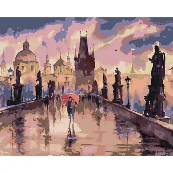 ZUTY Malování podle čísel - KARLŮV MOST V DEŠTI Rozměr: 40x50 cm, Rámování: bez rámu a bez vypnutí plátna