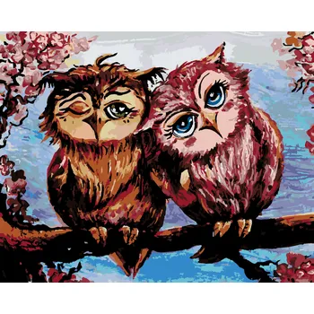 Hračka ZUTY Malování podle čísel - SOVY NA STROMĚ Rozměr: 40x50 cm, Rámování: bez rámu a bez vypnutí plátna