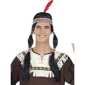 Karnevalová paruka Funiglobal - Indiánská paruka s copánky -