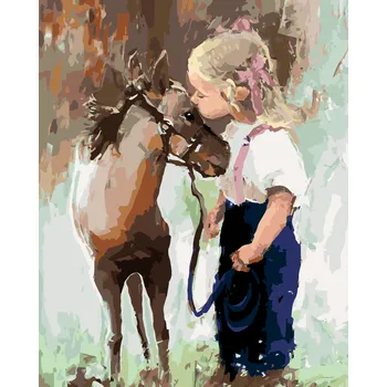 ZUTY Malování podle čísel - HOLČIČKA A PONÍK Rozměr: 40x50 cm, Rámování: bez rámu a bez vypnutí plátna