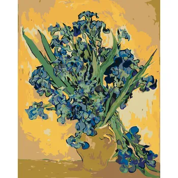 ZUTY Malování podle čísel - ZÁTIŠÍ VÁZA S KOSATCI NA ŽLUTÉM POZADÍ (VINCENT VAN GOGH) Rozměr: 40x50 cm, Rámování: bez rámu a bez vypnutí plátna