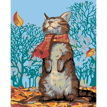 ZUTY Malování podle čísel - KOČKA A PODZIMNÍ POČASÍ Rozměr: 40x50 cm, Rámování: vypnuté plátno na rám
