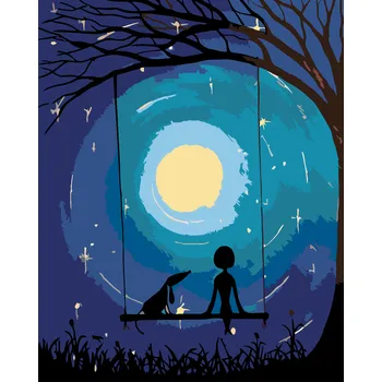 ZUTY Malování podle čísel - NA HOUPAČCE POD MĚSÍCEM Rozměr: 40x50 cm, Rámování: bez rámu a bez vypnutí plátna