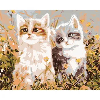 ZUTY Malování podle čísel - KOŤATA A LUČNÍ KVÍTÍ Rozměr: 40x50 cm, Rámování: vypnuté plátno na rám