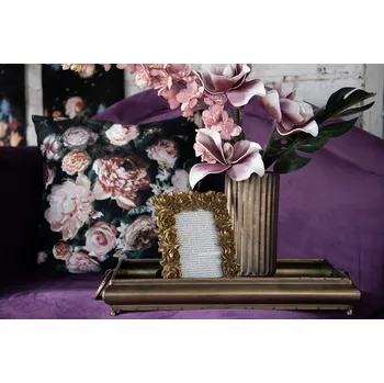 Polštář Černý sametový povlak na polštář s výraznými růžovými květy I - 45*45 cm