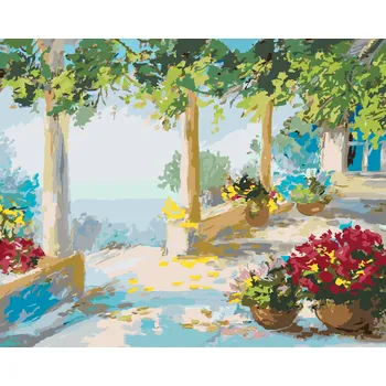 ZUTY Malování podle čísel - TERASA U MOŘE Rozměr: 40x50 cm, Rámování: bez rámu a bez vypnutí plátna