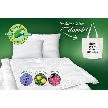 přikrývka Ložnice21, Ložnice21. Partnerský celoroční set Greenfirst s protiroztočovou úpravou Rozměr: 2x set: 70x90 cm zip+vak (1200 g) + 140x 200cm (300 g/m²) + taška zdarma
