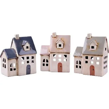 Svícen Ego Dekor Keramický domeček na čajovou svíčku DUO DOLOMITES, bílá, 14x18x10cm|MyScandi - bílá se šedou stříškou