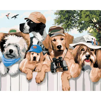 ZUTY Malování podle čísel - PSI NA VÝLETĚ V PŘÍRODĚ (HOWARD ROBINSON) Rozměr: 40x50 cm, Rámování: bez rámu a bez vypnutí plátna