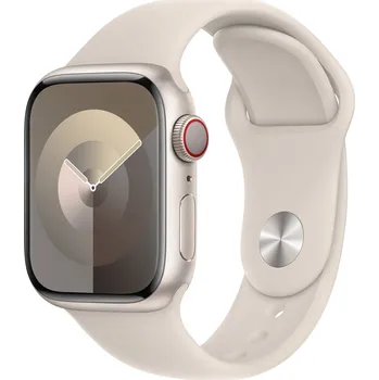 Apple Watch Series 9 41 mm Celullar, hvězdně bílý hliník s hvězdně bílým sportovním řemínkem S/M