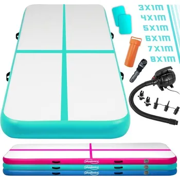 Žíněnka Nafukovací gymnastická žíněnka dropstitch zelená 300x100x10 cm, včetně el. pumpy