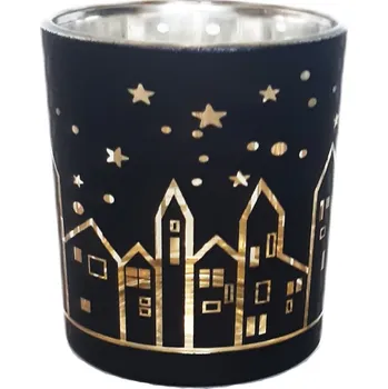 Svícen Svícen vánoční sklo pr.7V7,8cm černá/zlatá