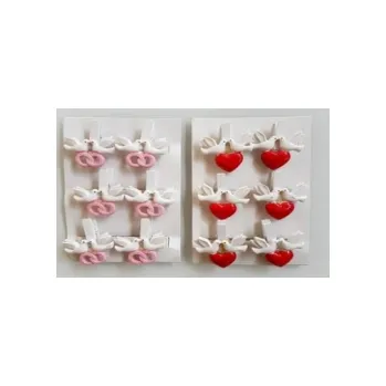 Svatební dekorace Dekor. kolíčky-ozdobné, dřevěné, vzor svatba, mix, 6ks /bal.